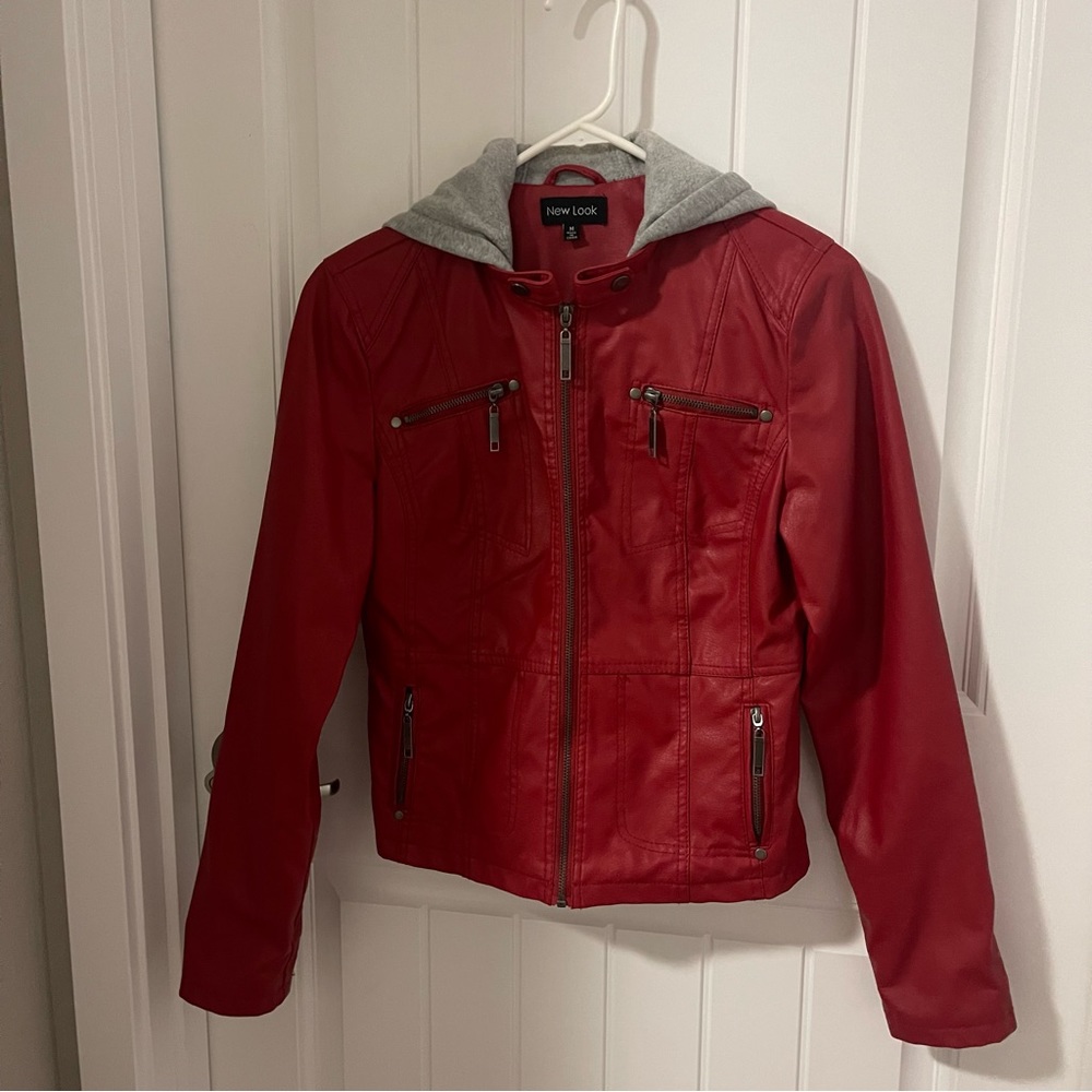 Red Faux Leather Jacket EUC